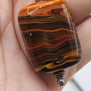 Polished Agate Pendant Necklace Corded Swirl 24"